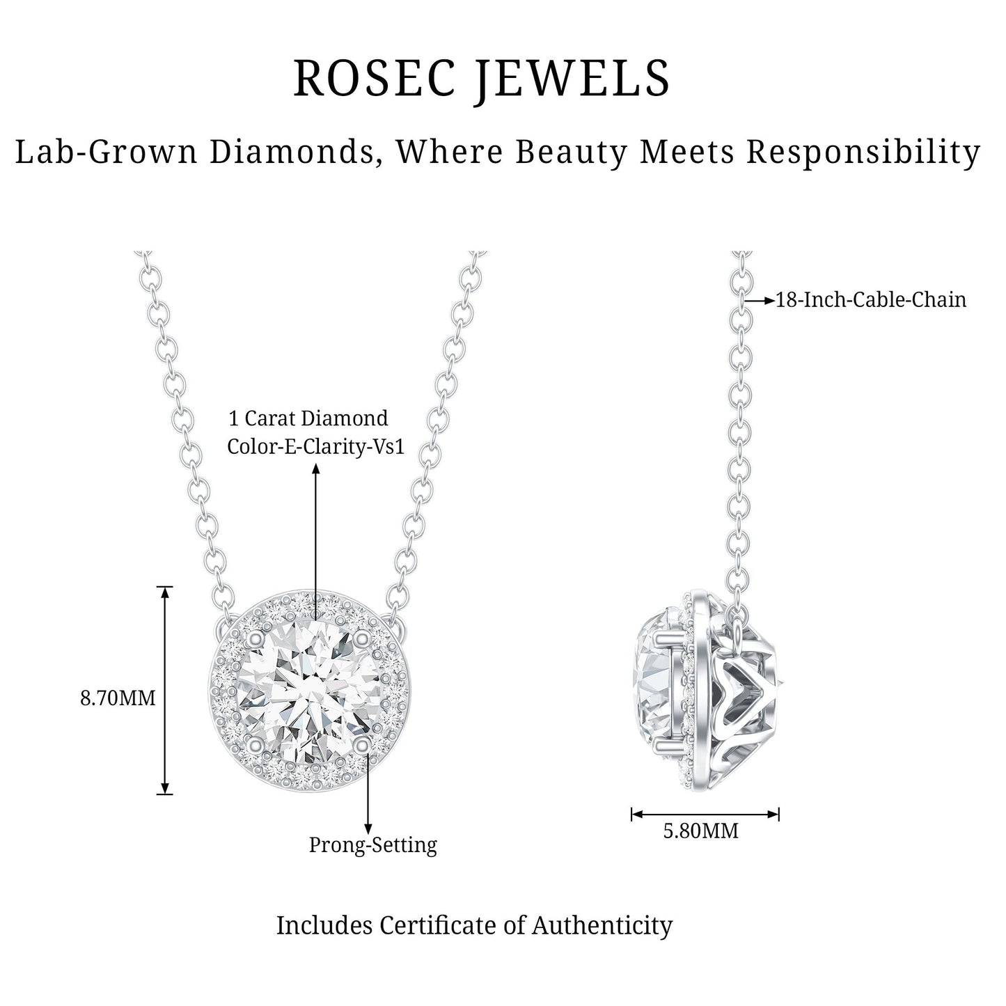 1 Carat Lab Grown Diamond Bridal Necklace with IGI Certificate