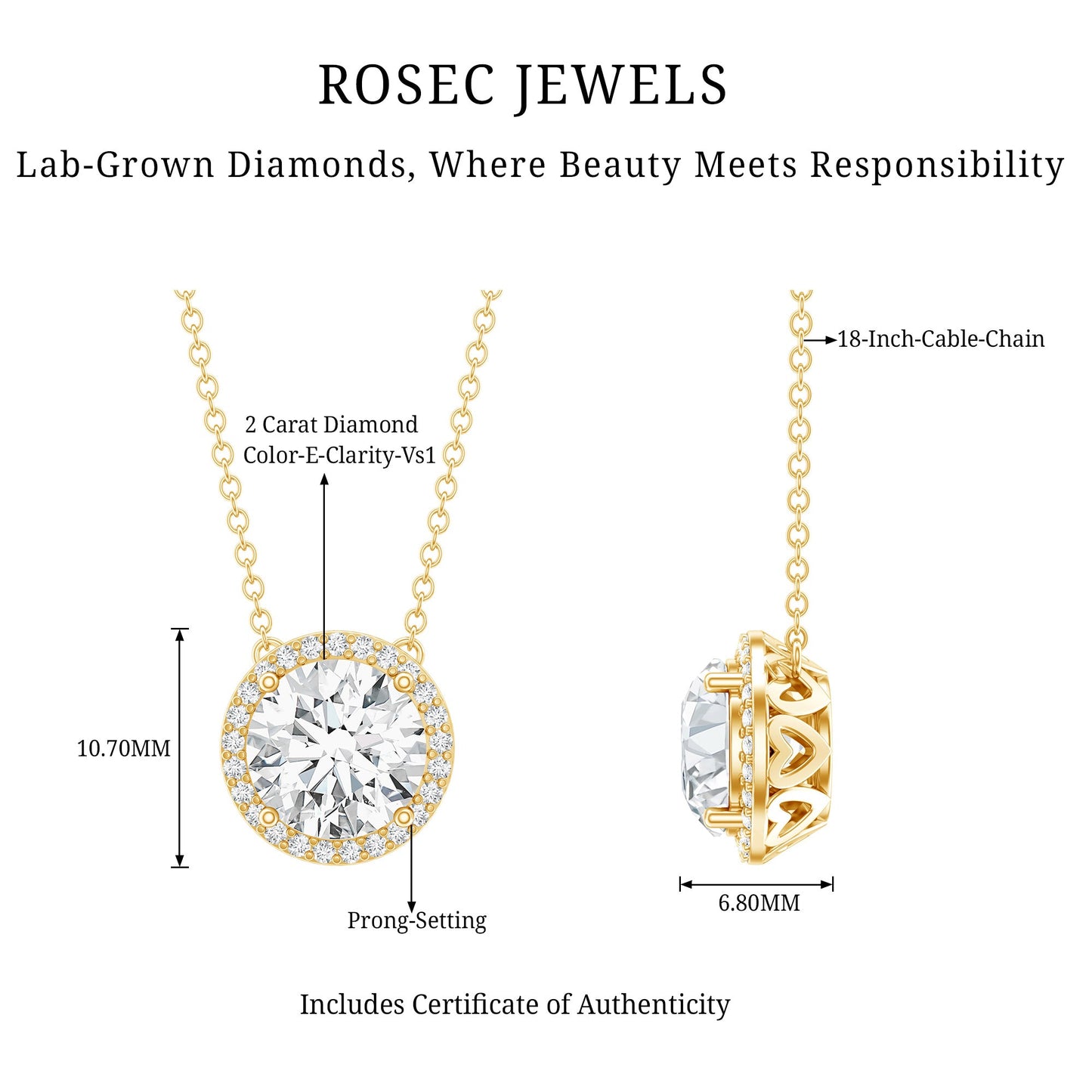 IGI Certified Round Lab Grown Diamond Wedding Necklace for Women