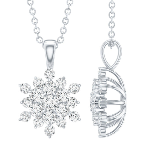 Certified Moissanite Snowflake Necklace with Silver Chain