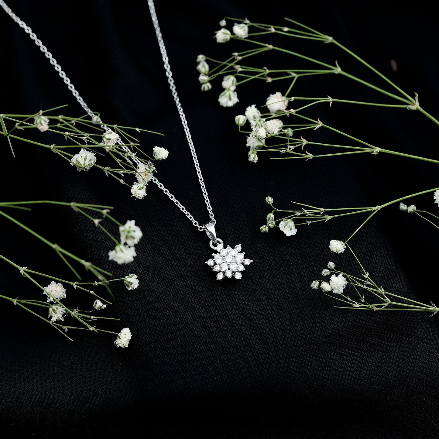 Certified Moissanite Snowflake Necklace with Silver Chain