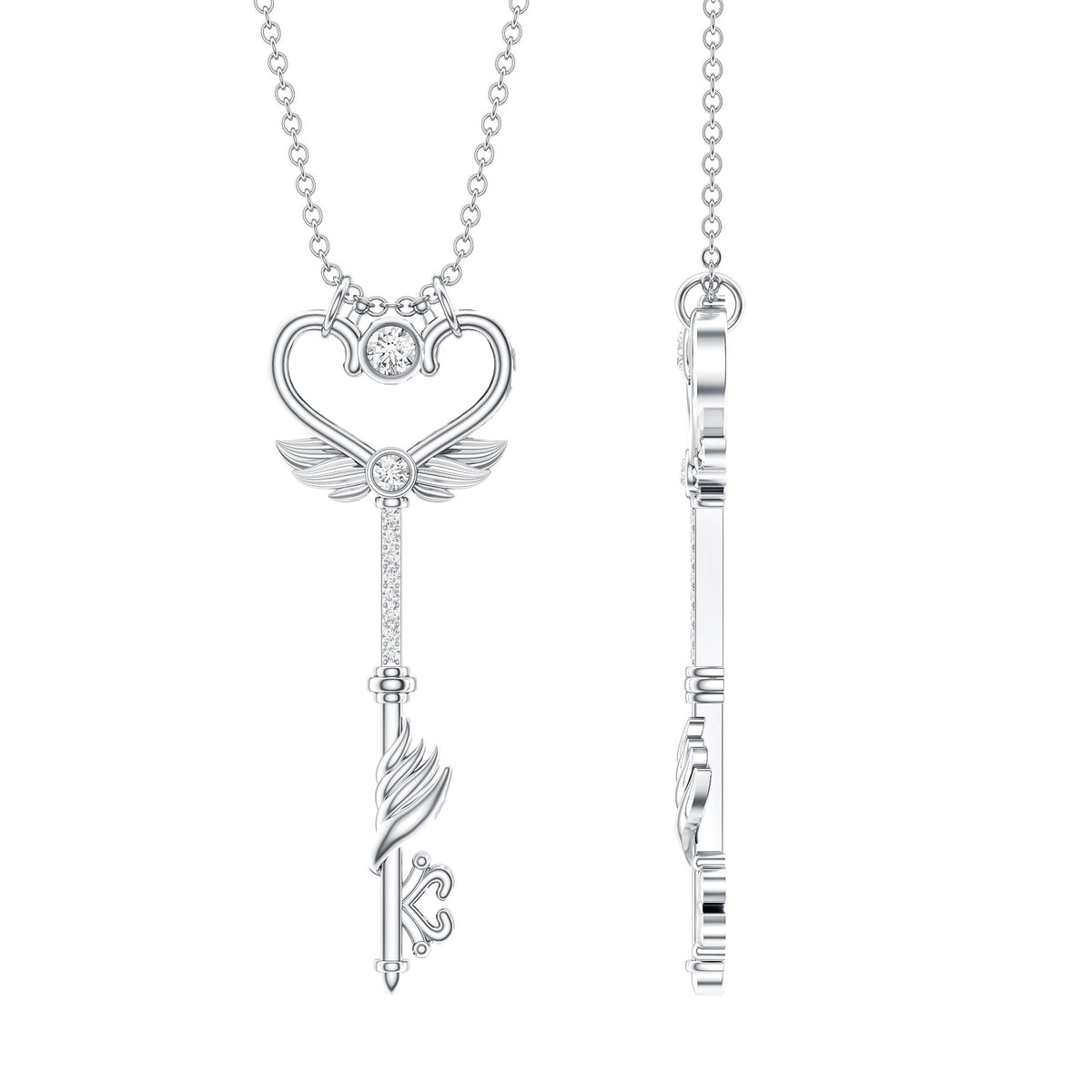 Diamond Key Necklace with Angel Wings