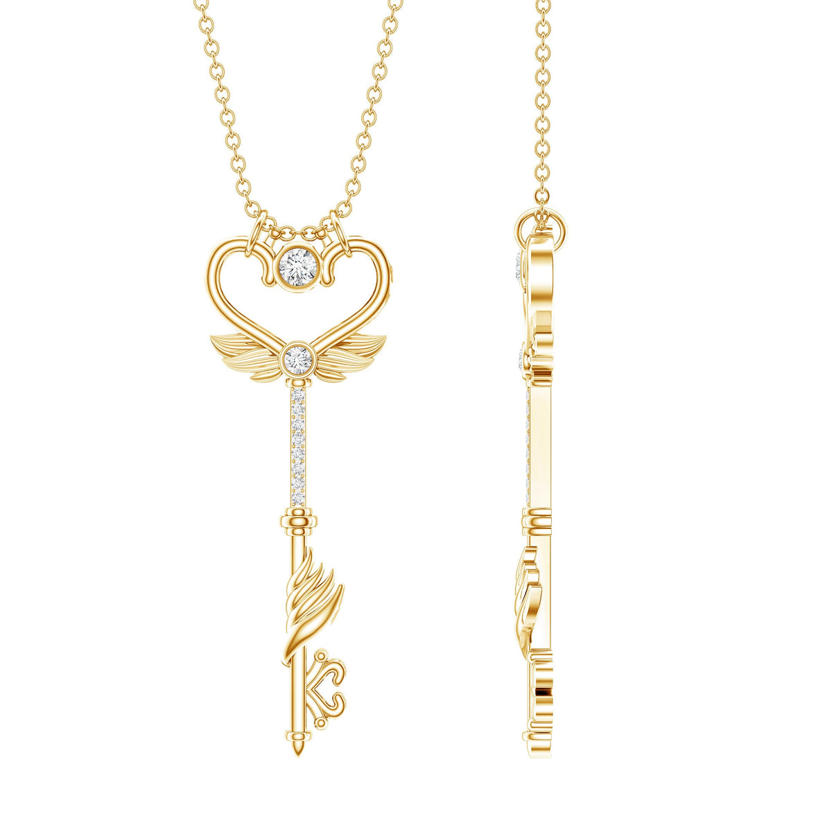 Diamond Key Necklace with Angel Wings