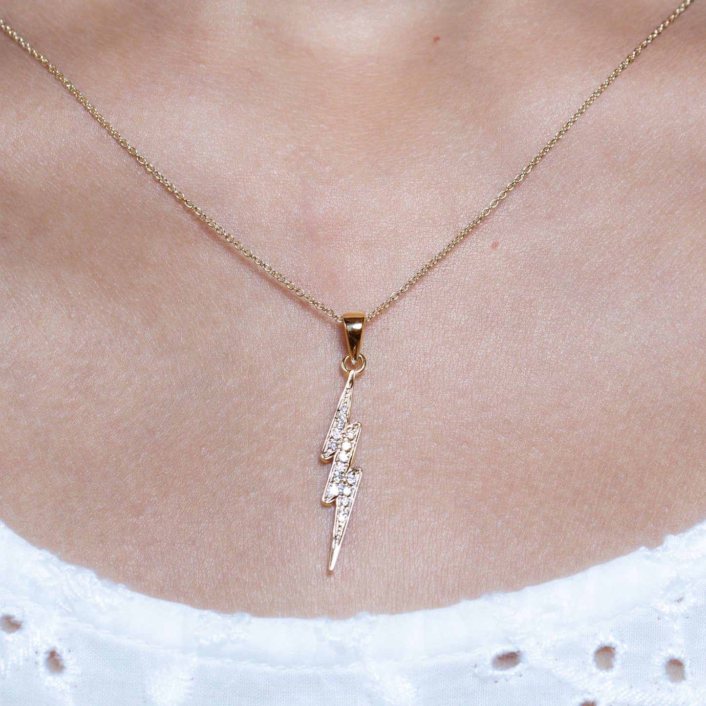 Natural Diamond Lightning Bolt Necklace for Her