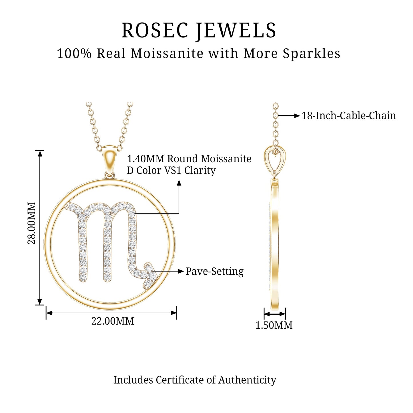 Certified Moissanite Scorpio Zodiac Pendant Necklace