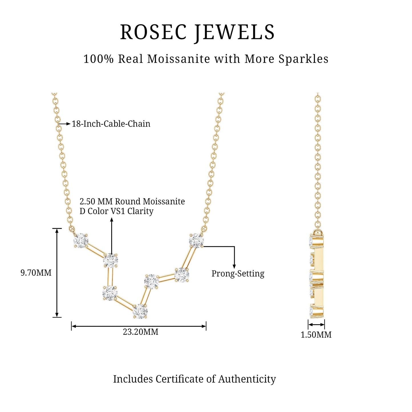 Moissanite Constellation Aquarius Zodiac Sign Necklace