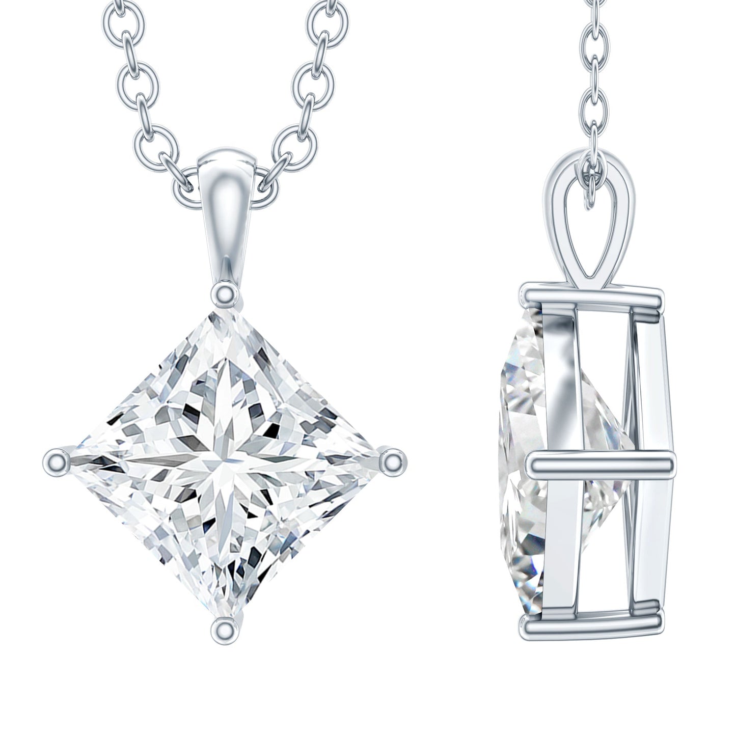 Diagonal Set 3 Carat Cubic Zirconia Princess Cut Necklace With Chain