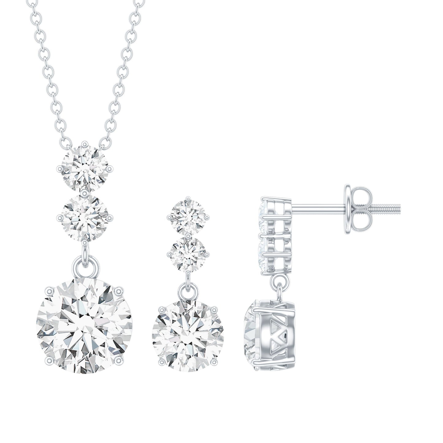 Certified Cubic Zirconia Bridal Necklace and Earrings Set in Silver