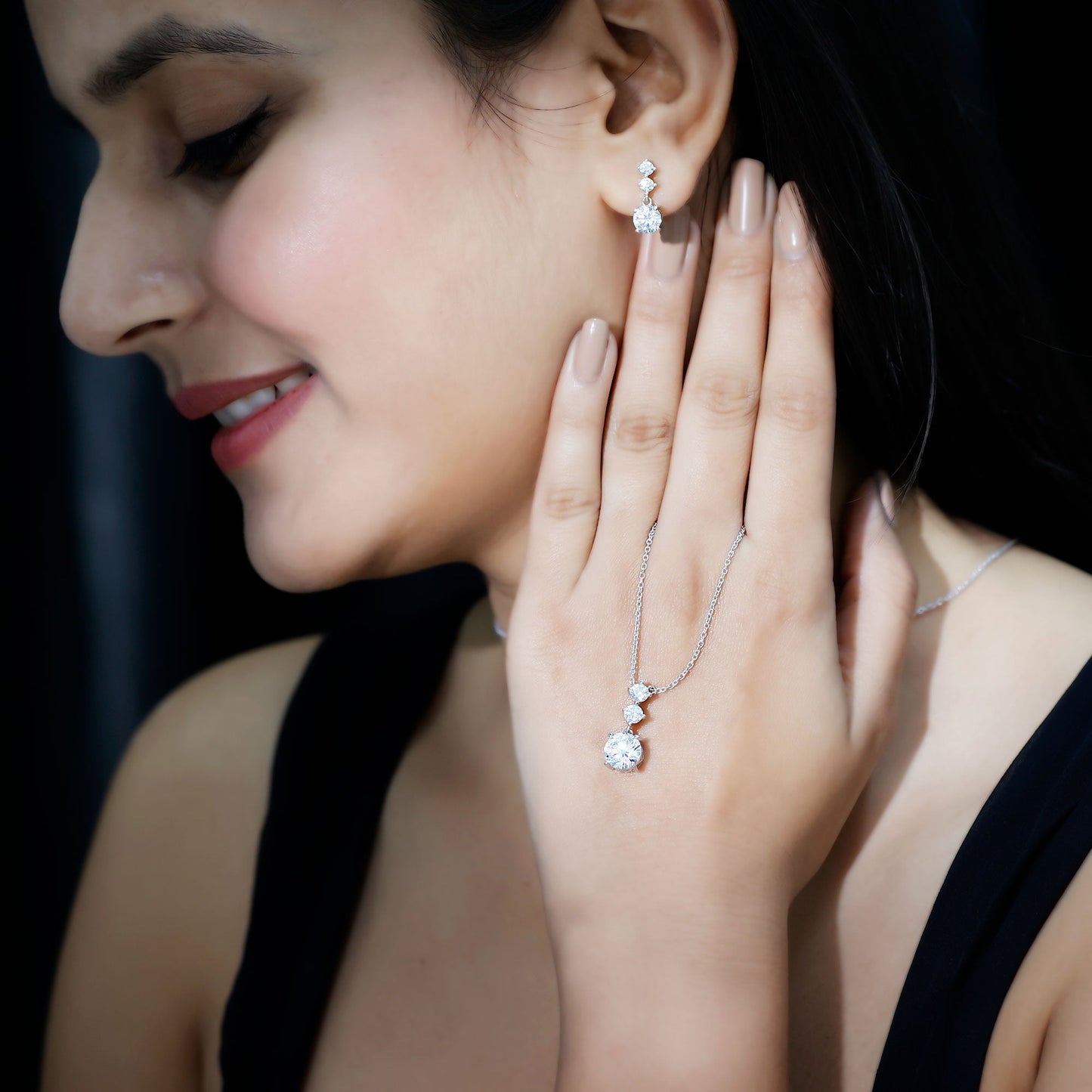 Certified Cubic Zirconia Bridal Necklace and Earrings Set in Silver