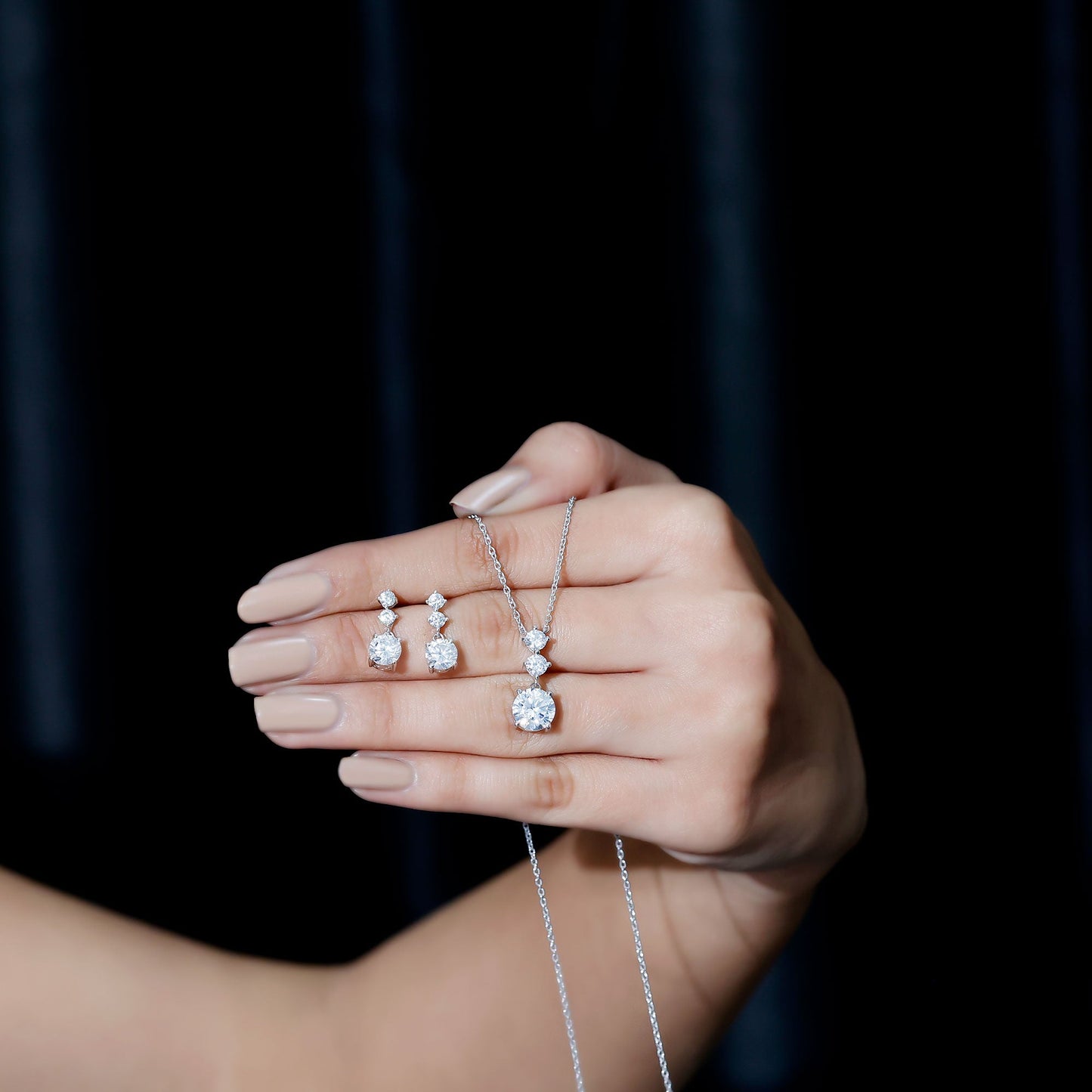 Certified Cubic Zirconia Bridal Necklace and Earrings Set in Silver