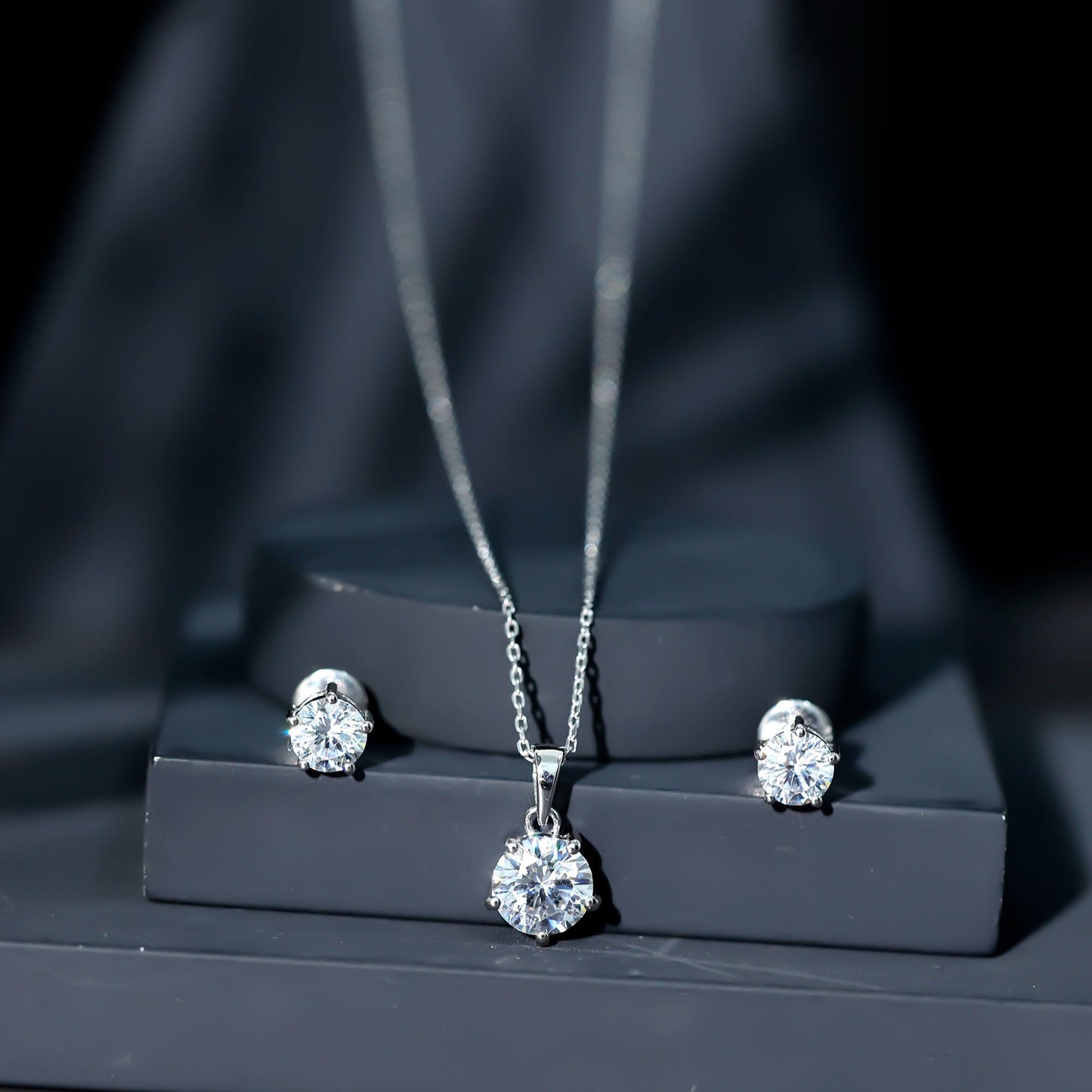 Certified 3.9 Carat Round Cubic Zirconia Solitaire Necklace and Earrings Set