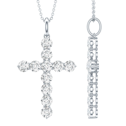 Certified Cubic Zirconia Christian Cross Necklace With Silver Chain