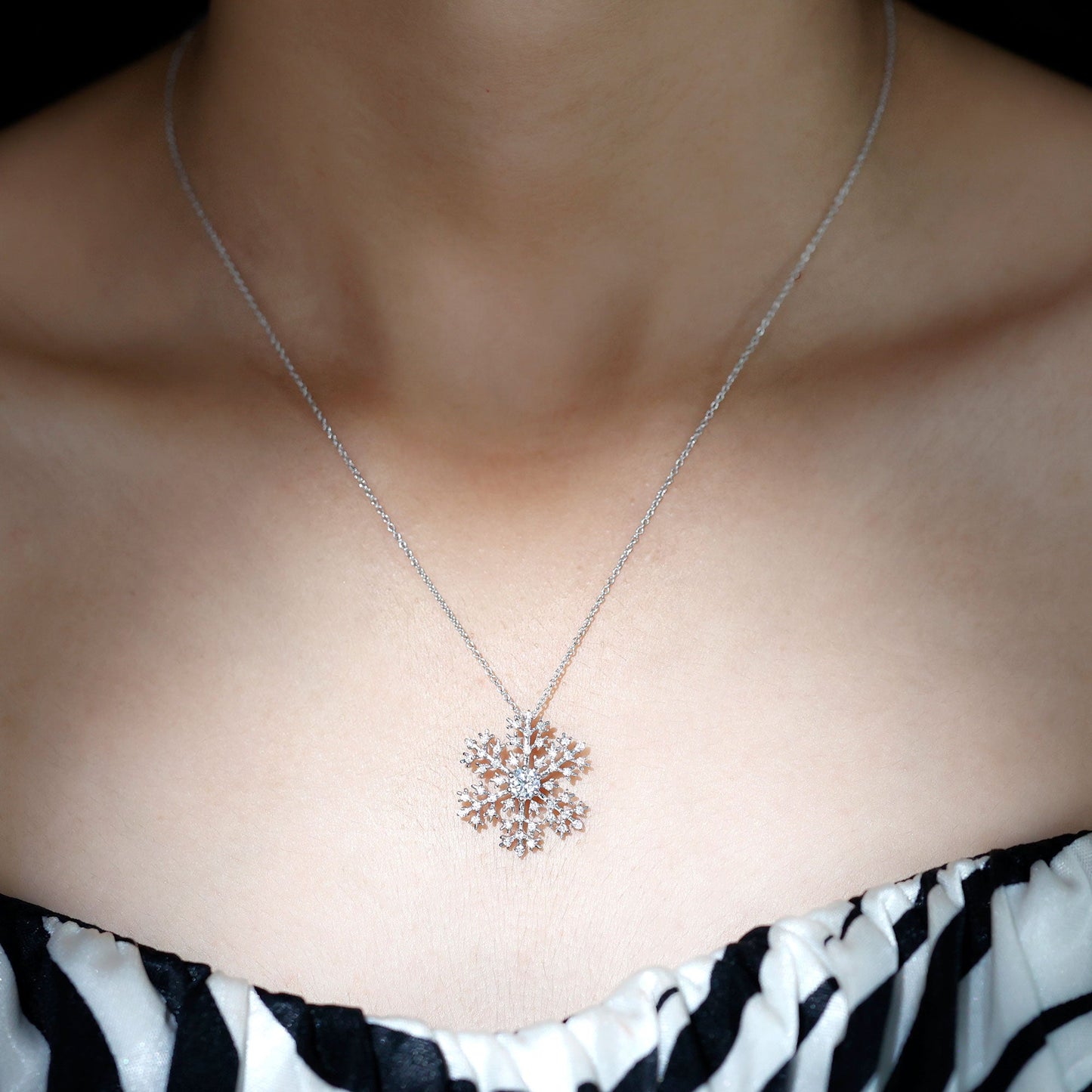 Certified Moissanite Snowflake Pendant Necklace With Chain