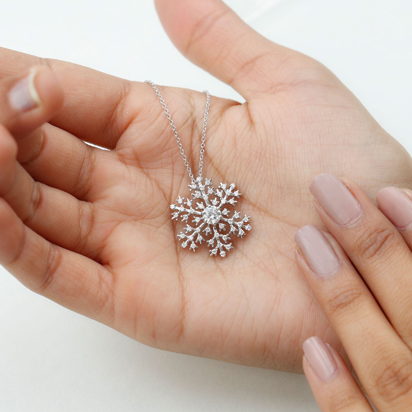 Certified Moissanite Snowflake Pendant Necklace With Chain