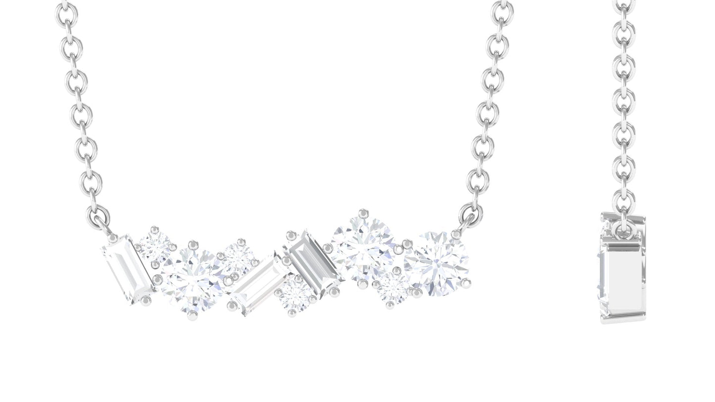 1.5 Ctw Round and Baguette Cut Moissanite Cluster Bar Necklace