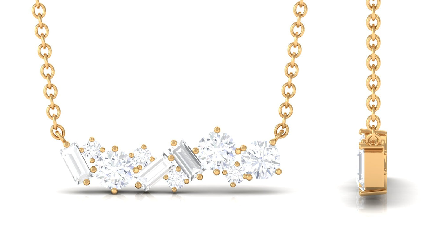1.5 Ctw Round and Baguette Cut Moissanite Cluster Bar Necklace