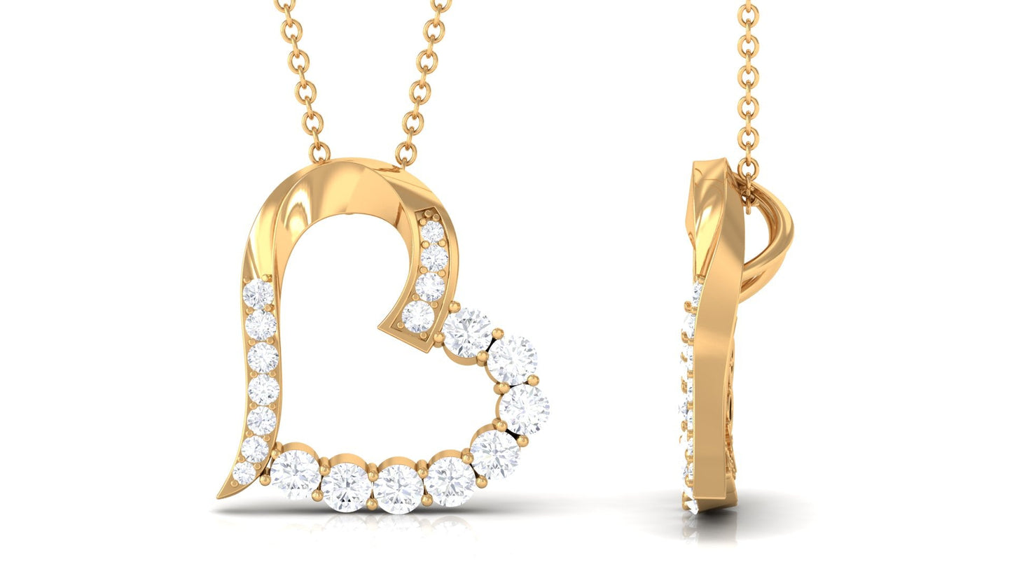 Round Cut Moissanite Open Heart Pendant in Prong Setting