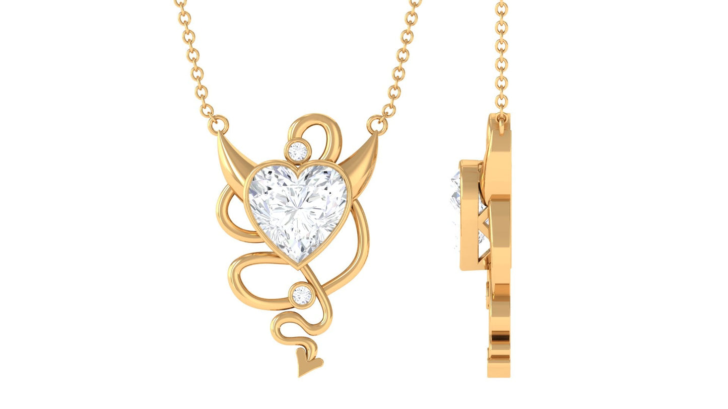 2 CT Moissanite Devil Heart Necklace in Bezel Setting