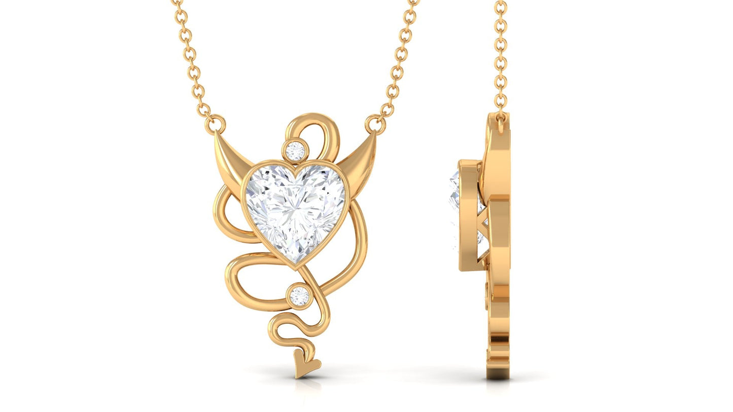 2 CT Moissanite Devil Heart Necklace in Bezel Setting