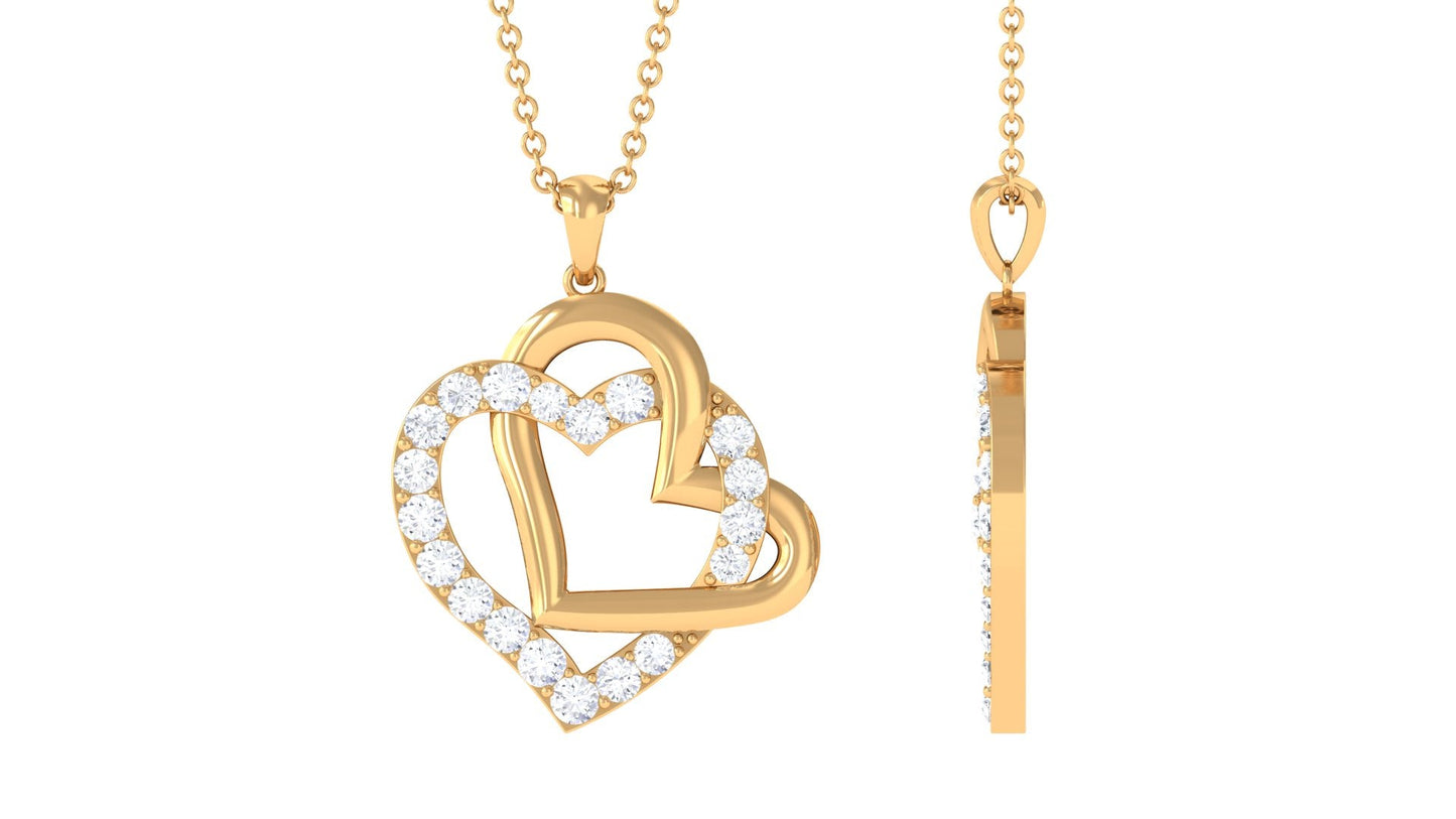 Round Shape Moissanite Interlock Double Heart Pendant