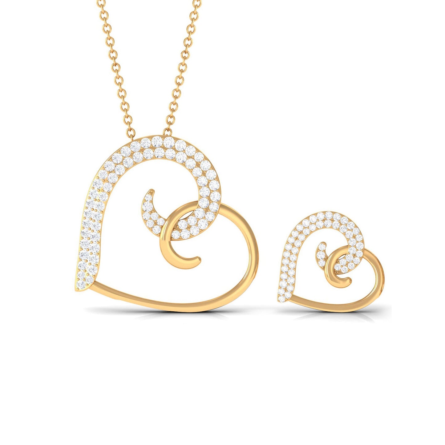 Modern Heart Necklace and Earrings Set with Certified Moissanite