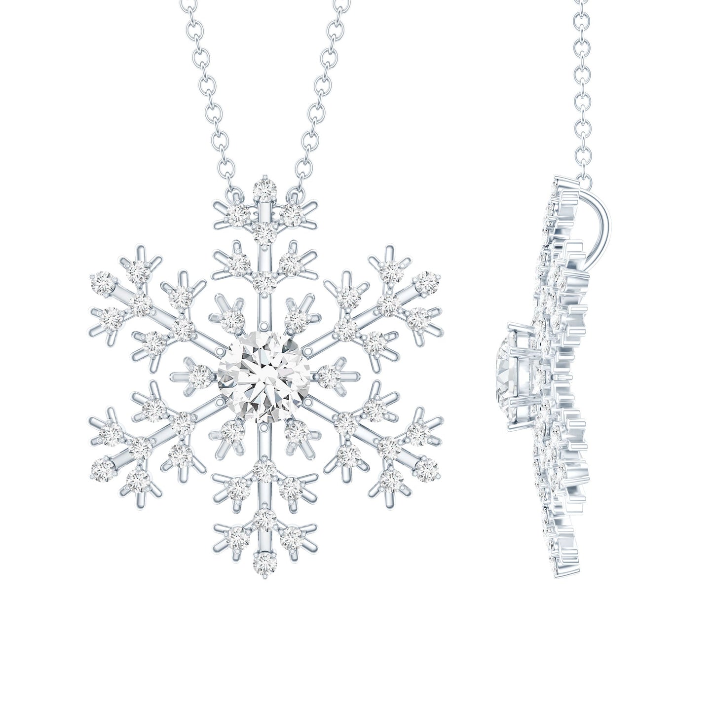 Cubic Zirconia Snowflake Necklace with Silver Chain