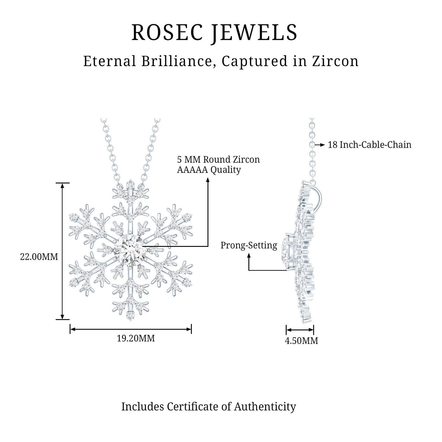 Cubic Zirconia Snowflake Necklace with Silver Chain