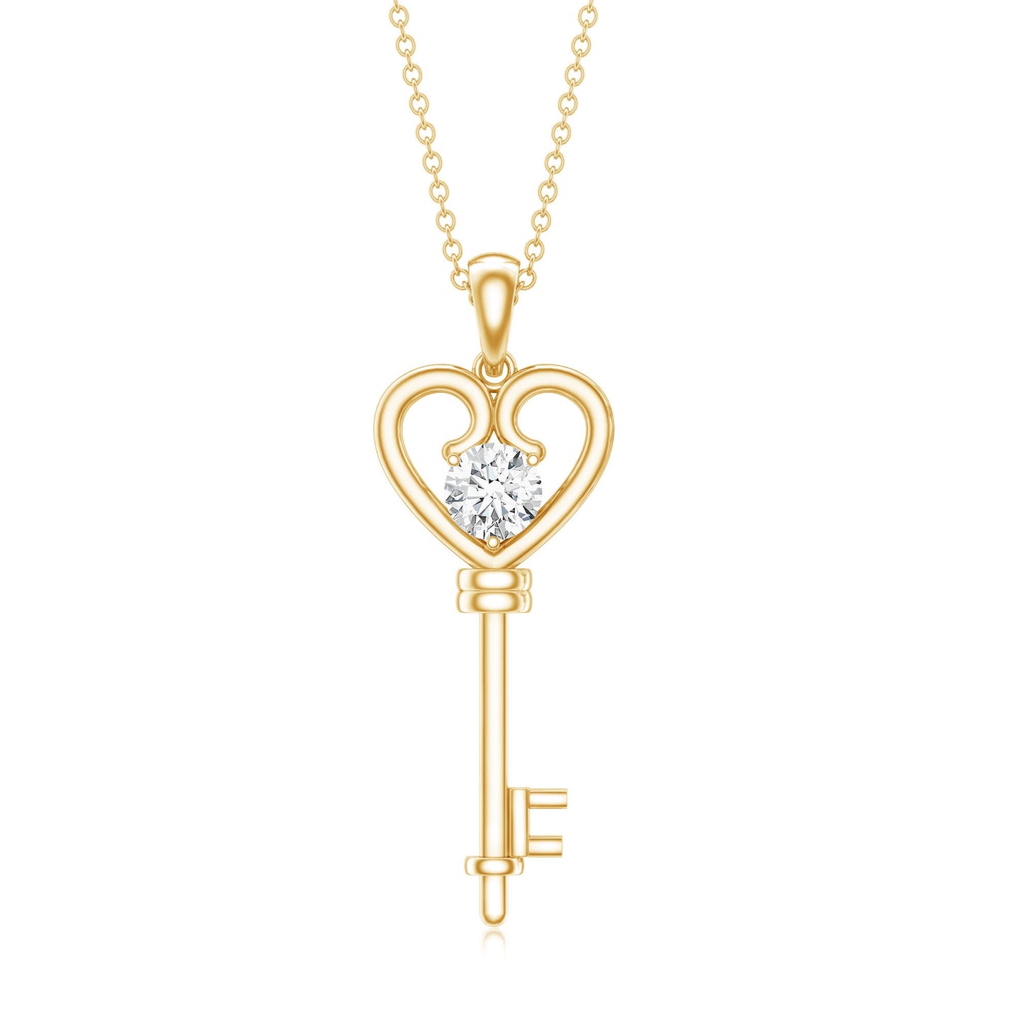 Certified Moissanite Heart and Key Pendant Necklace