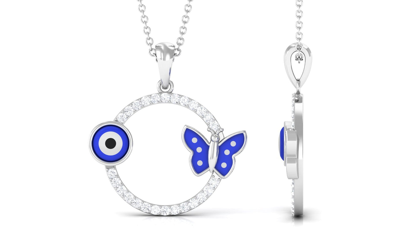 Certified Moissanite Eternity Evil Eye Necklace with Butterfly