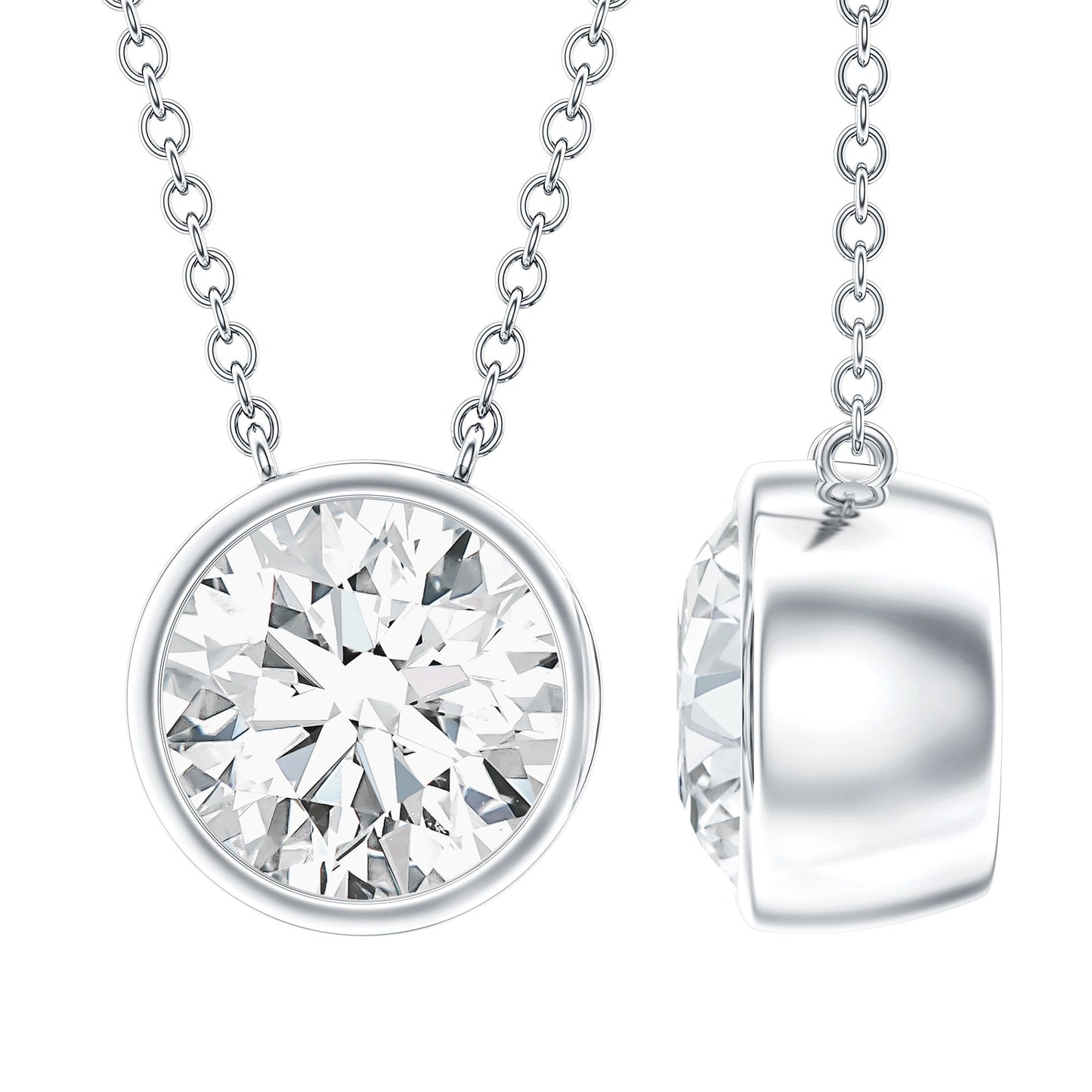 Bezel Set Cubic Zirconia Solitaire Necklace with Silver Chain