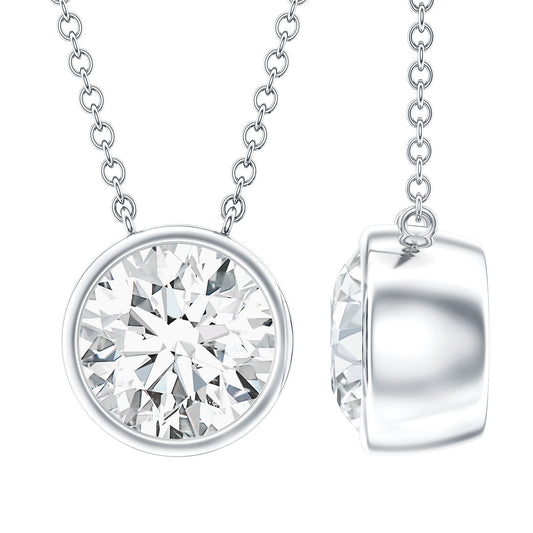 Bezel Set Cubic Zirconia Solitaire Necklace with Silver Chain