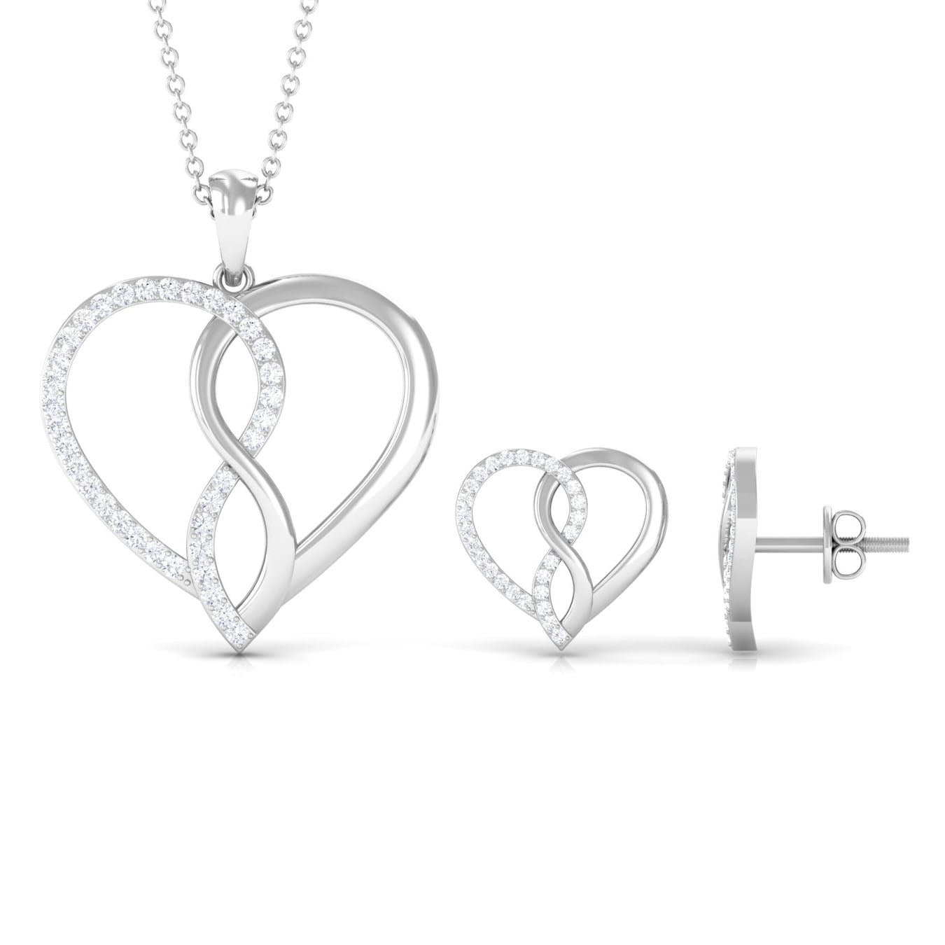 Moissanite Infinity Heart Pendant Earrings Set