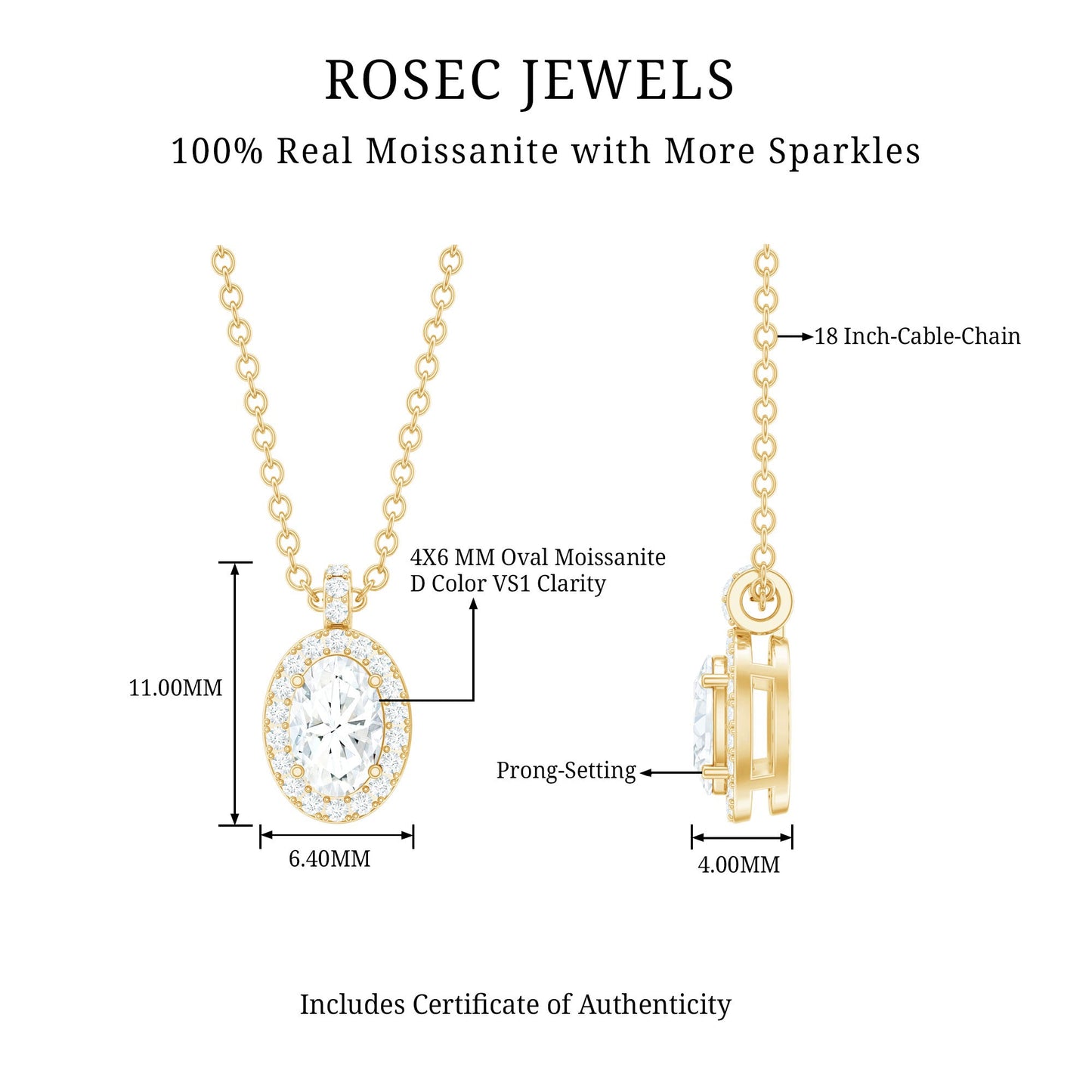 0.4 Carat Oval Moissanite Bridal Pendant Necklace
