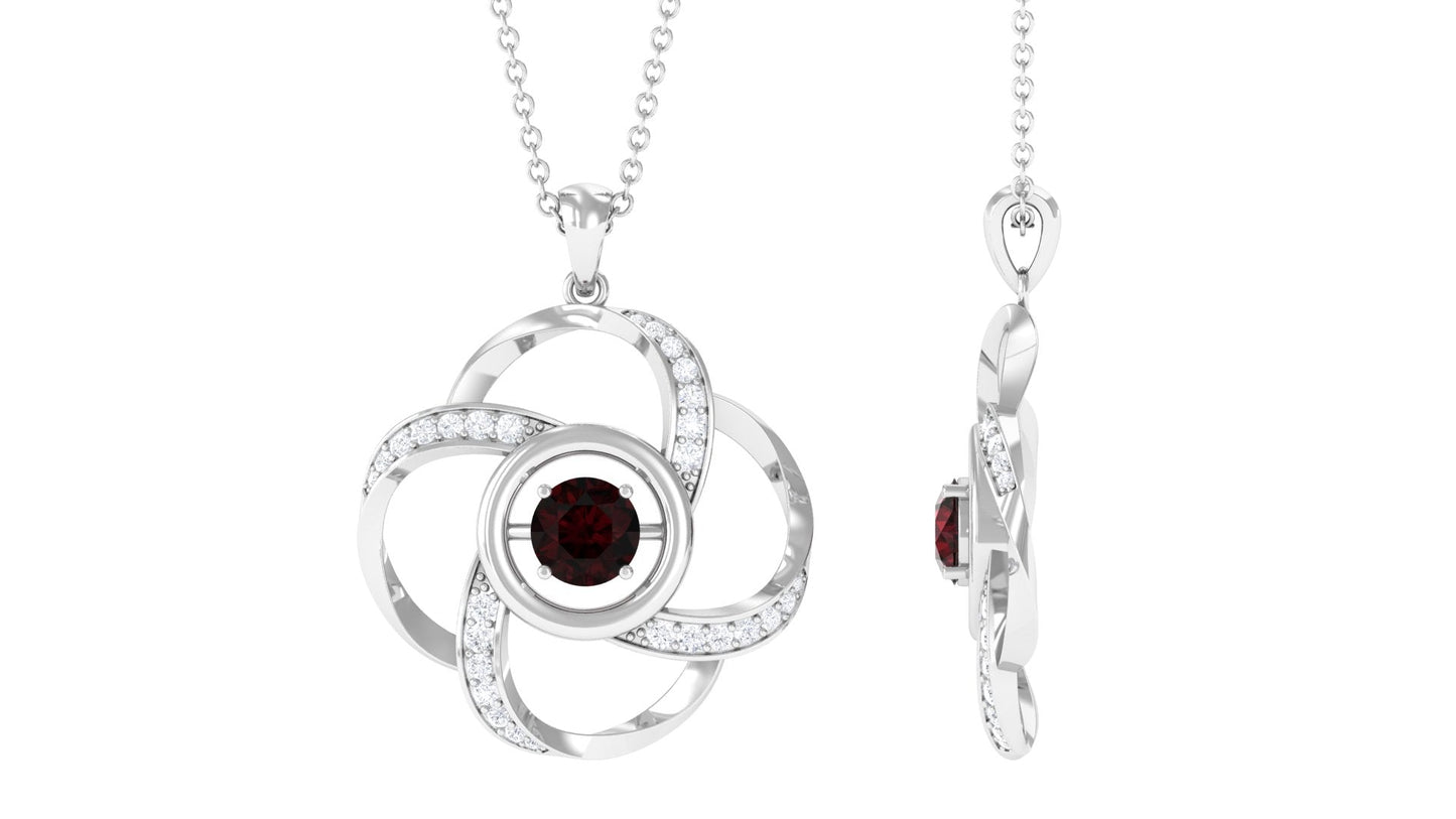 0.3 Carat Natural Garnet Flower Pendant with Diamond