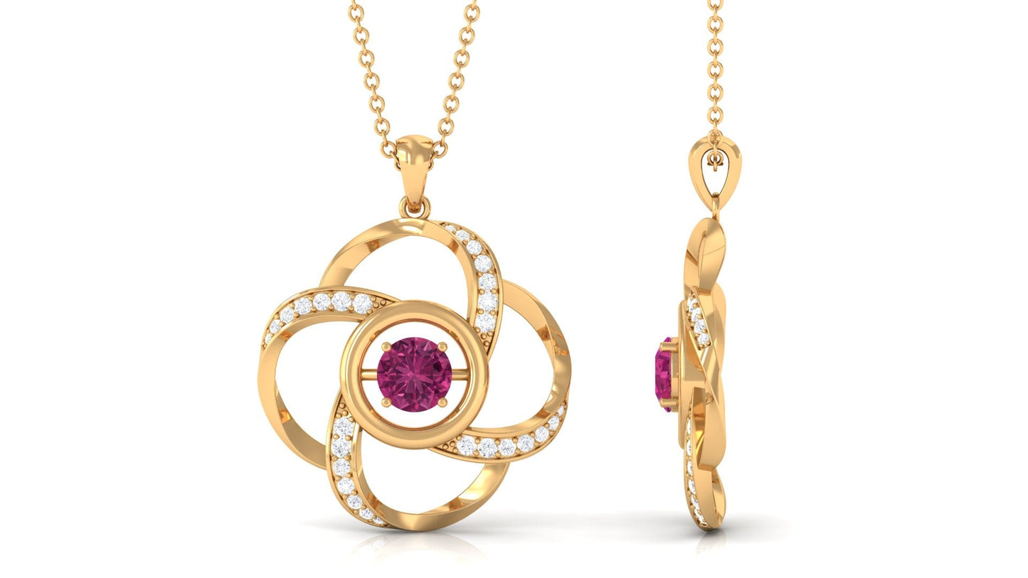 Certified Pink Tourmaline and Diamond Flower Pendant