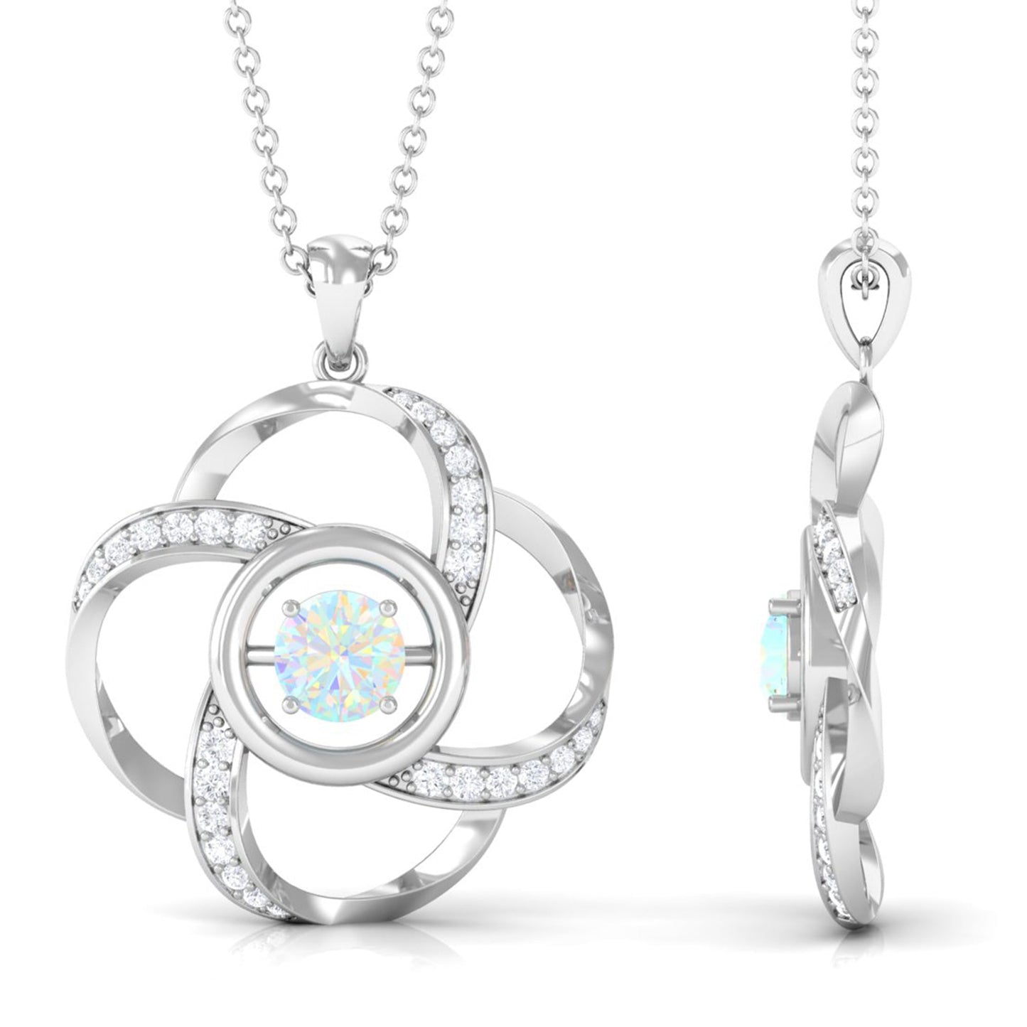 Natural Ethiopian Opal Floral Pendant Necklace with Diamond