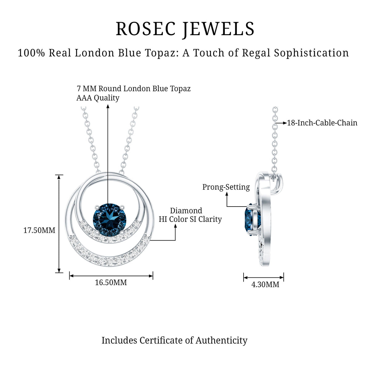 Round London Blue Topaz and Diamond Interlocking Circle Necklace
