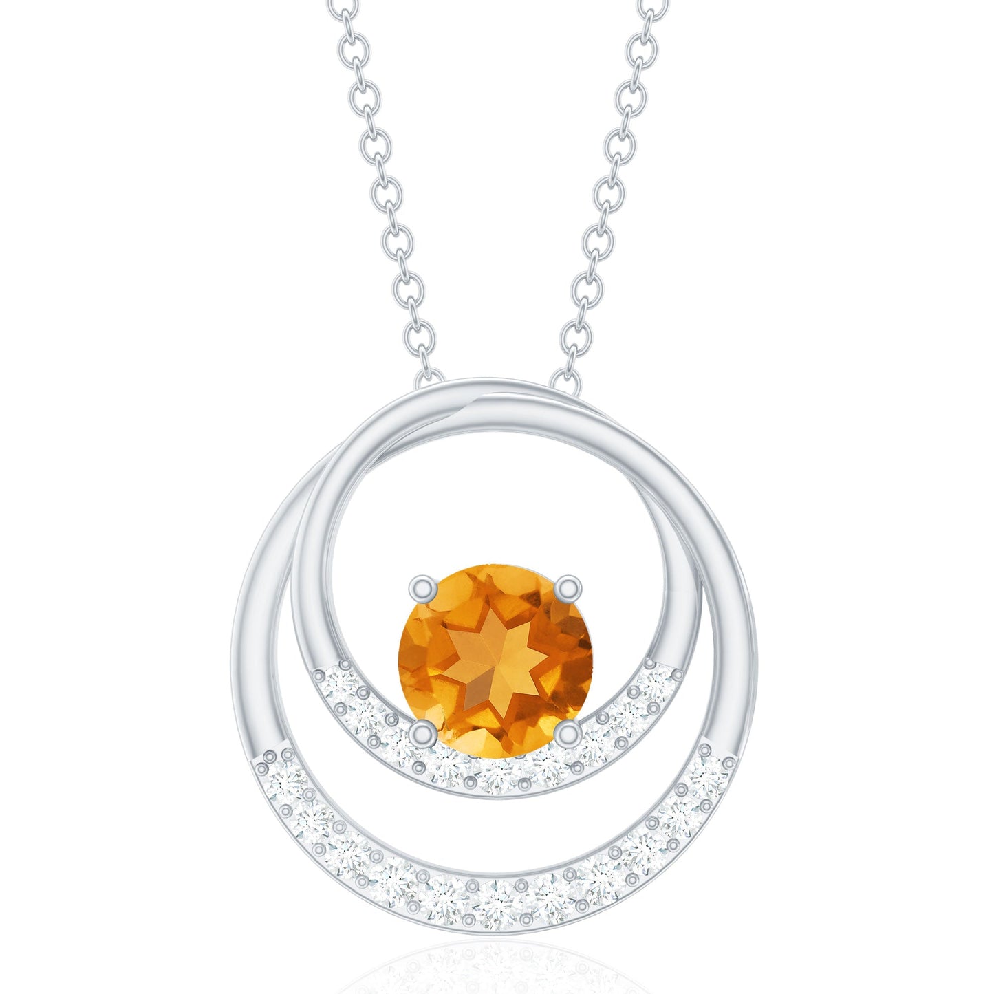 Natural 1.2 Carat Citrine Circle in Circle Necklace with Diamond