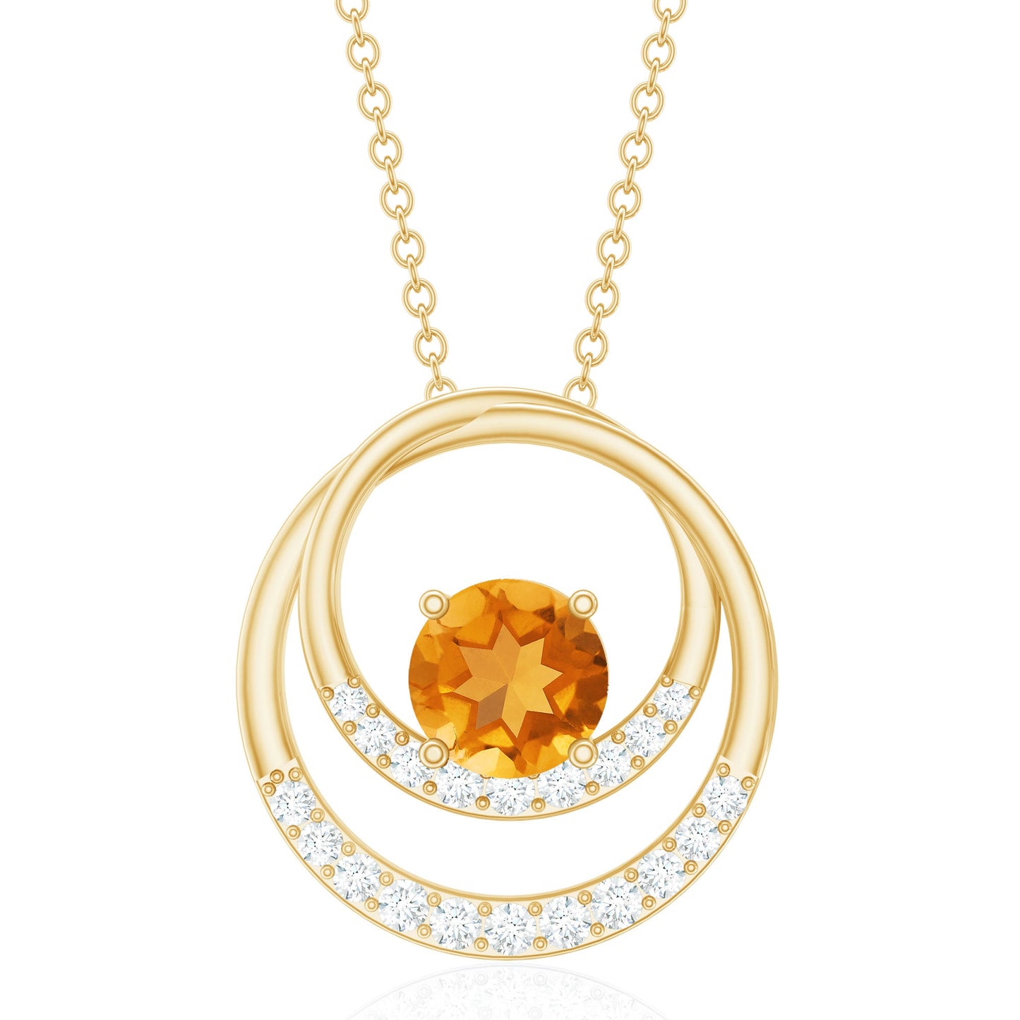 Natural 1.2 Carat Citrine Circle in Circle Necklace with Diamond