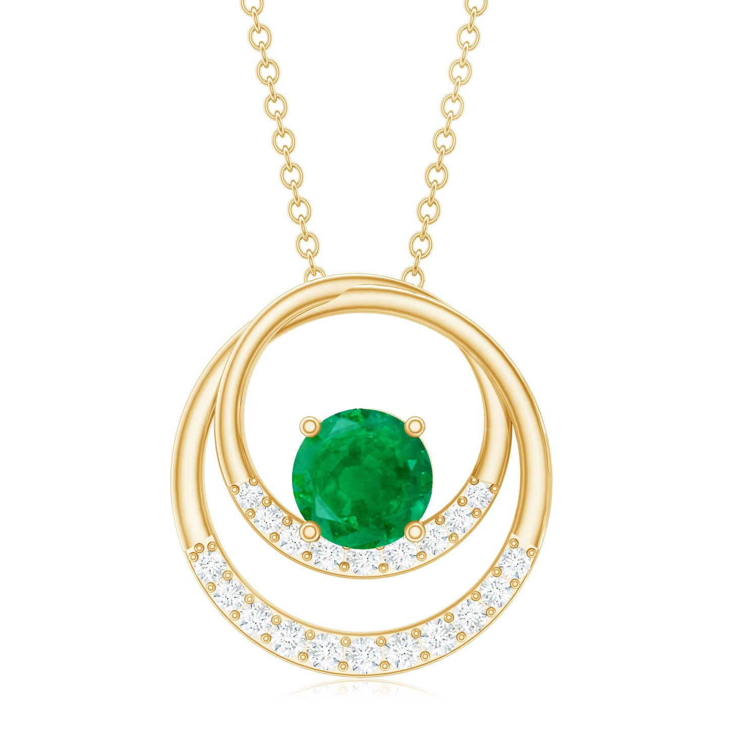 Natural Half Carat Emerald Double Circle Necklace with Diamond