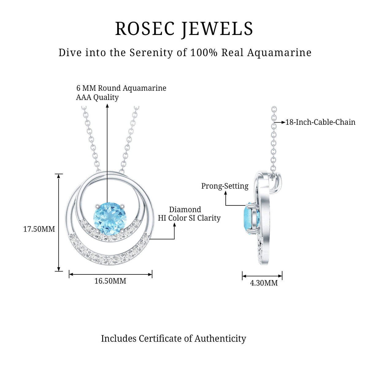 Natural Aquamarine Eternity Circle in Circle Necklace with Diamond