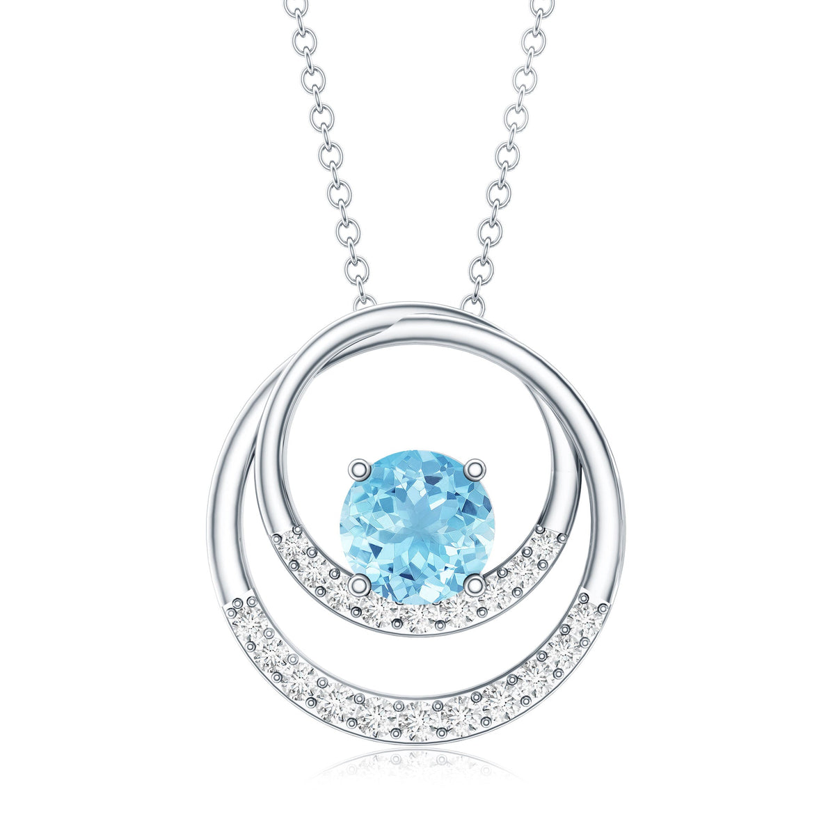 Natural Aquamarine Eternity Circle in Circle Necklace with Diamond