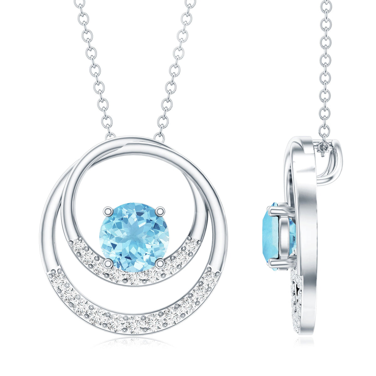 Natural Aquamarine Eternity Circle in Circle Necklace with Diamond