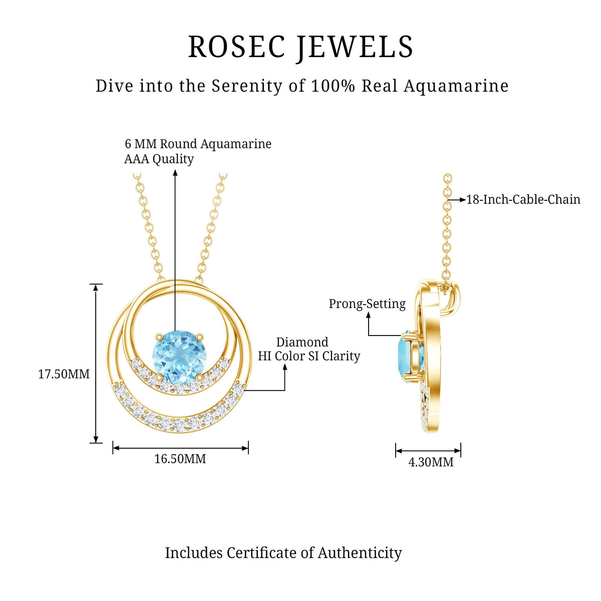 Natural Aquamarine Eternity Circle in Circle Necklace with Diamond
