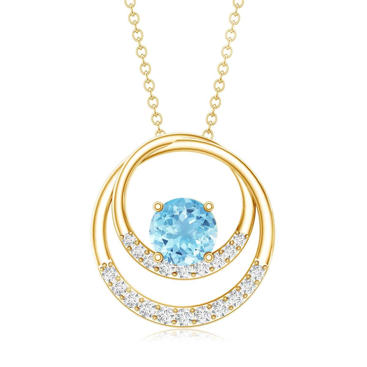 Natural Aquamarine Eternity Circle in Circle Necklace with Diamond
