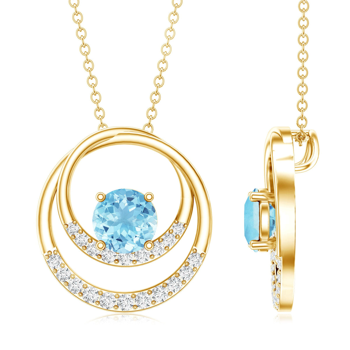 Natural Aquamarine Eternity Circle in Circle Necklace with Diamond