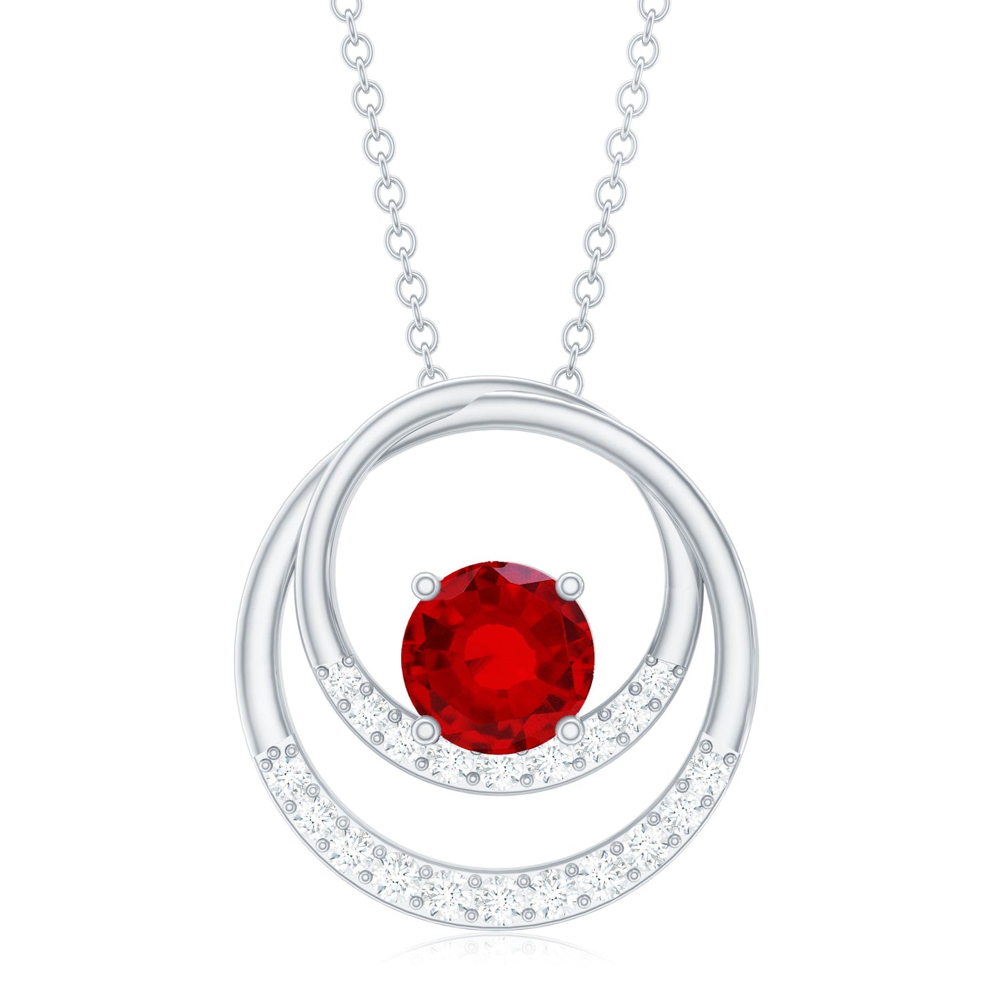 Lab Created Ruby and Diamond Open Circle Pendant with Certificate