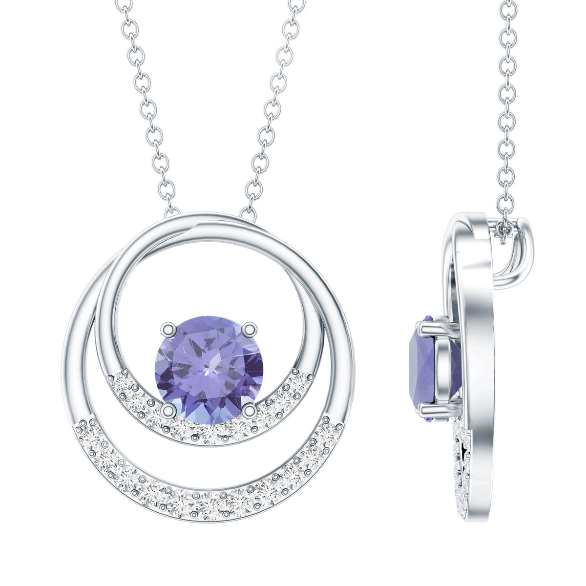 Real Tanzanite and Diamond Open Circle Pendant