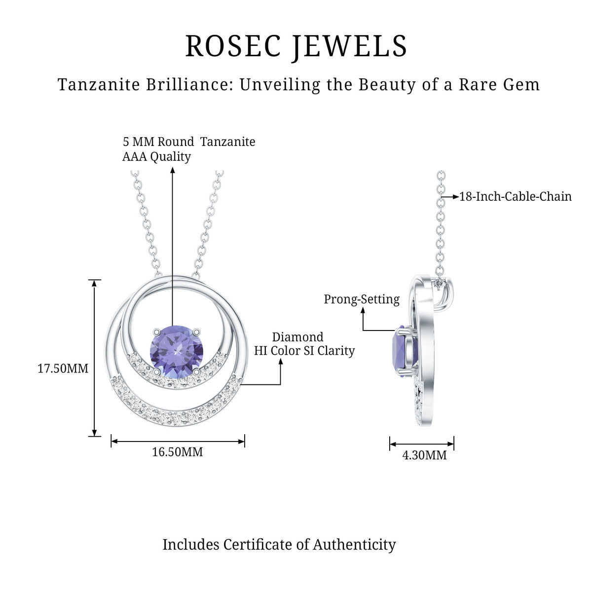 Real Tanzanite and Diamond Open Circle Pendant