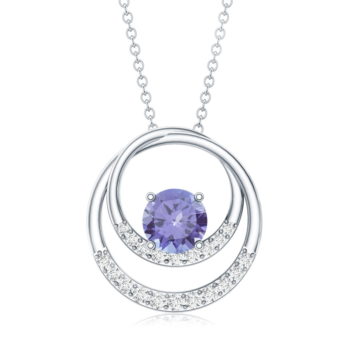 Real Tanzanite and Diamond Open Circle Pendant