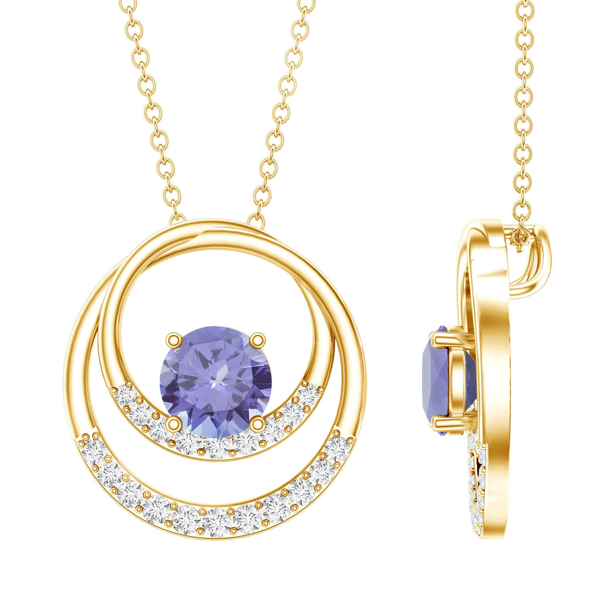 Real Tanzanite and Diamond Open Circle Pendant